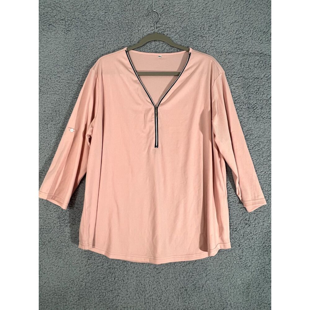 Long Sleeve Pink Zip Up Blouse with roll Up Sleeves Size 3XL